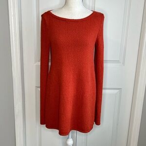 Free People Beach Burnt Orange Textured Knit Tunic Sweater Medium Split Sides